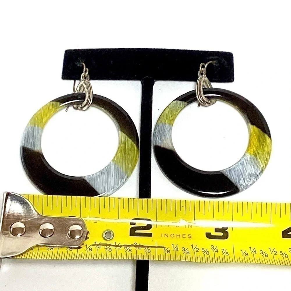 Acrylic Drop Hoop Earrings Silver Hook for Pierced Ears Black White Yellow